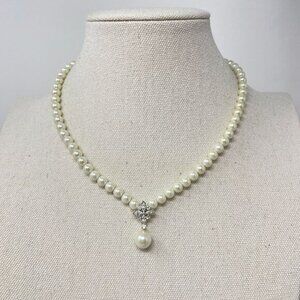 Carolee Signed Faux Pearl Rhinestone Necklace Classic Old Money Regency Coquette